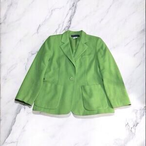 HARVE BENARD (VTG) Wool Cashmere Blend Blazer Jacket Green Preppy Versatile 14